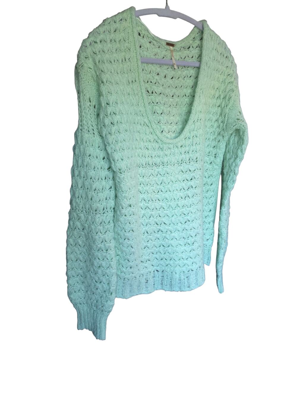 Free People Crashing Waves Pullover Mint Green XS Oversized Chunky Knit